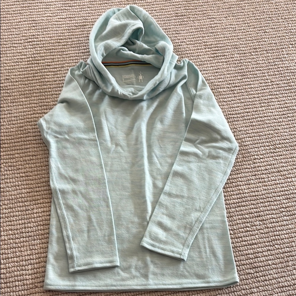 Kids Smartwool Light Blue Hooded Long Sleeve Top, Size S